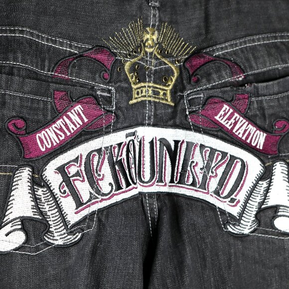 Vintage Y2K Ecko Unltd Baggy Black Jeans Men's Skater Hip Hop Embroidered Denim - Picture 8 of 15